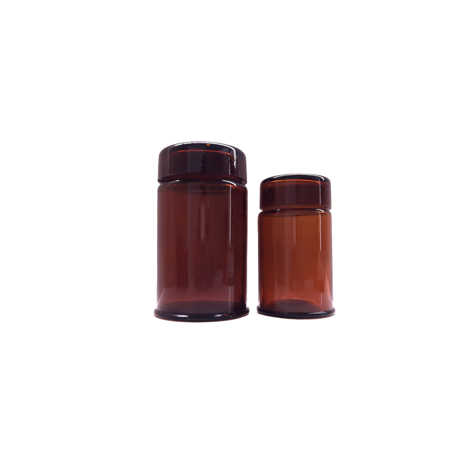 Vintage amber glass apothecary jars set of 2 with lids