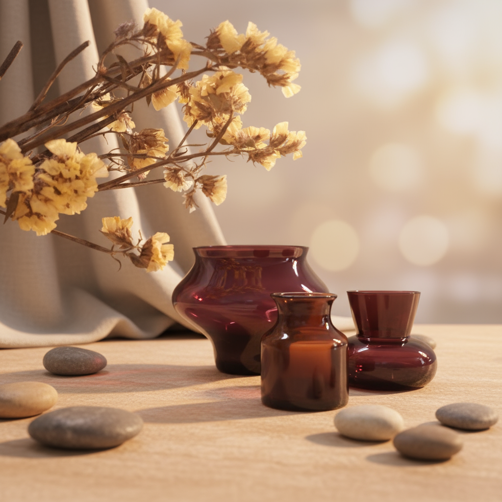 Purple glass vase set with mini vases gift