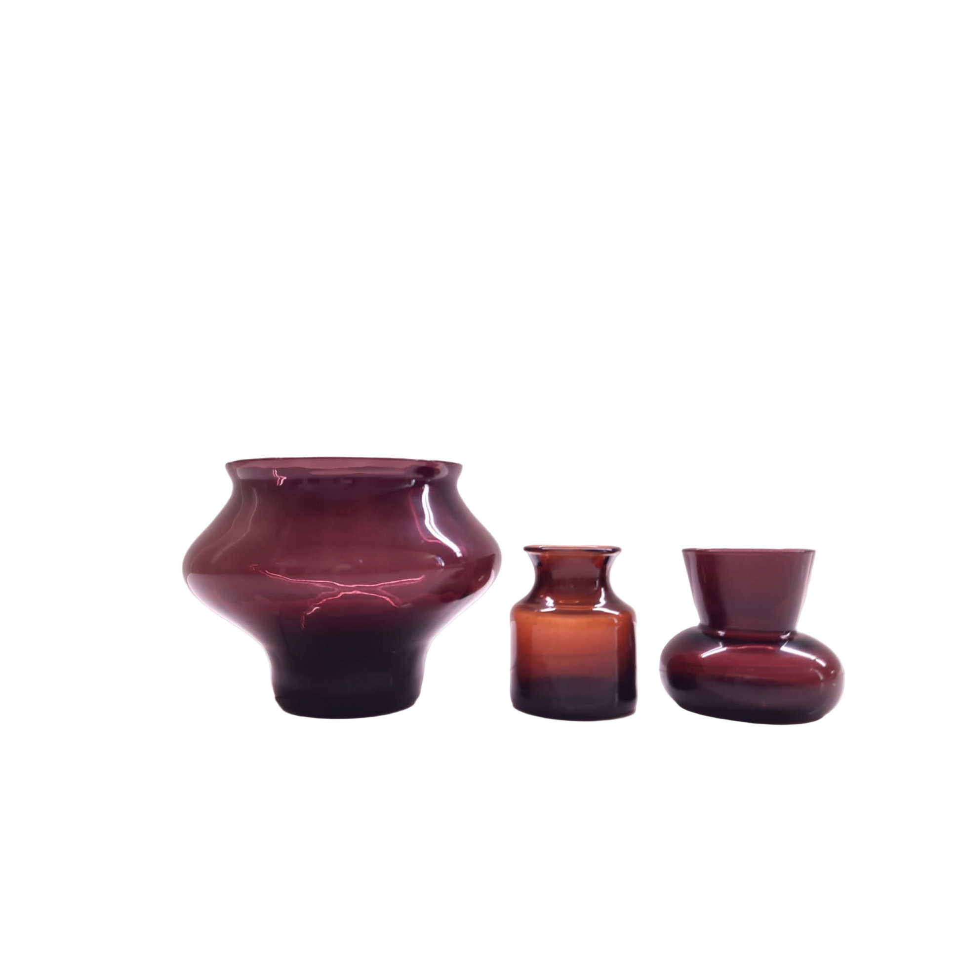 Purple glass vase set with mini vases gift