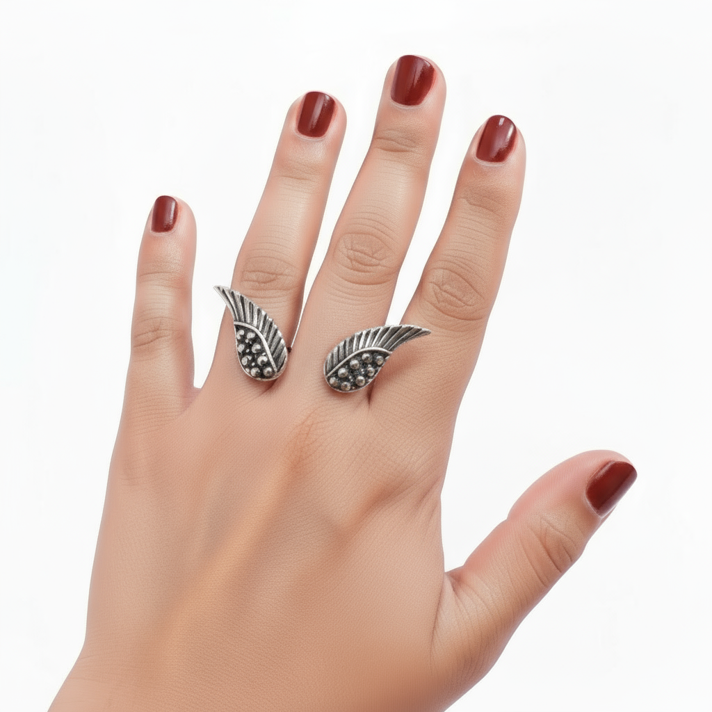 Handcrafted silver wing ring unique design