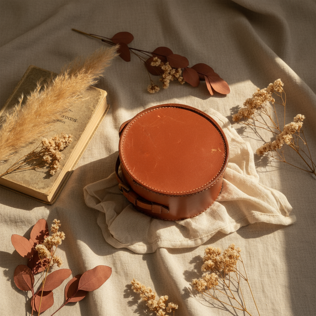 Antique leather case interior view storage